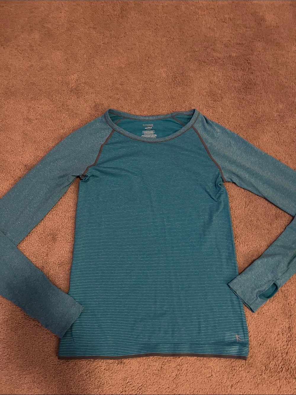 Danskin Now Semi- Fitted Dri-More Teal Striped Athletic Top-size M (8-10), EUC